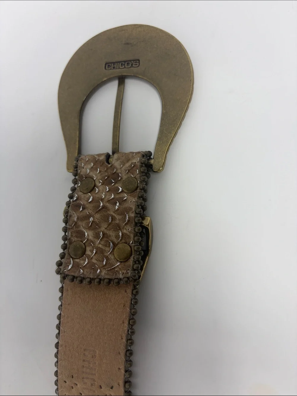 Chico’s Embellished Tan Leather Western-Style Belt Size Large